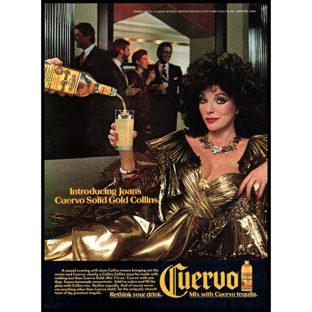 1981 Jose Cuervo Tequila Vintage Print Ad Joan Collins Solid Gold Wall Art Photo